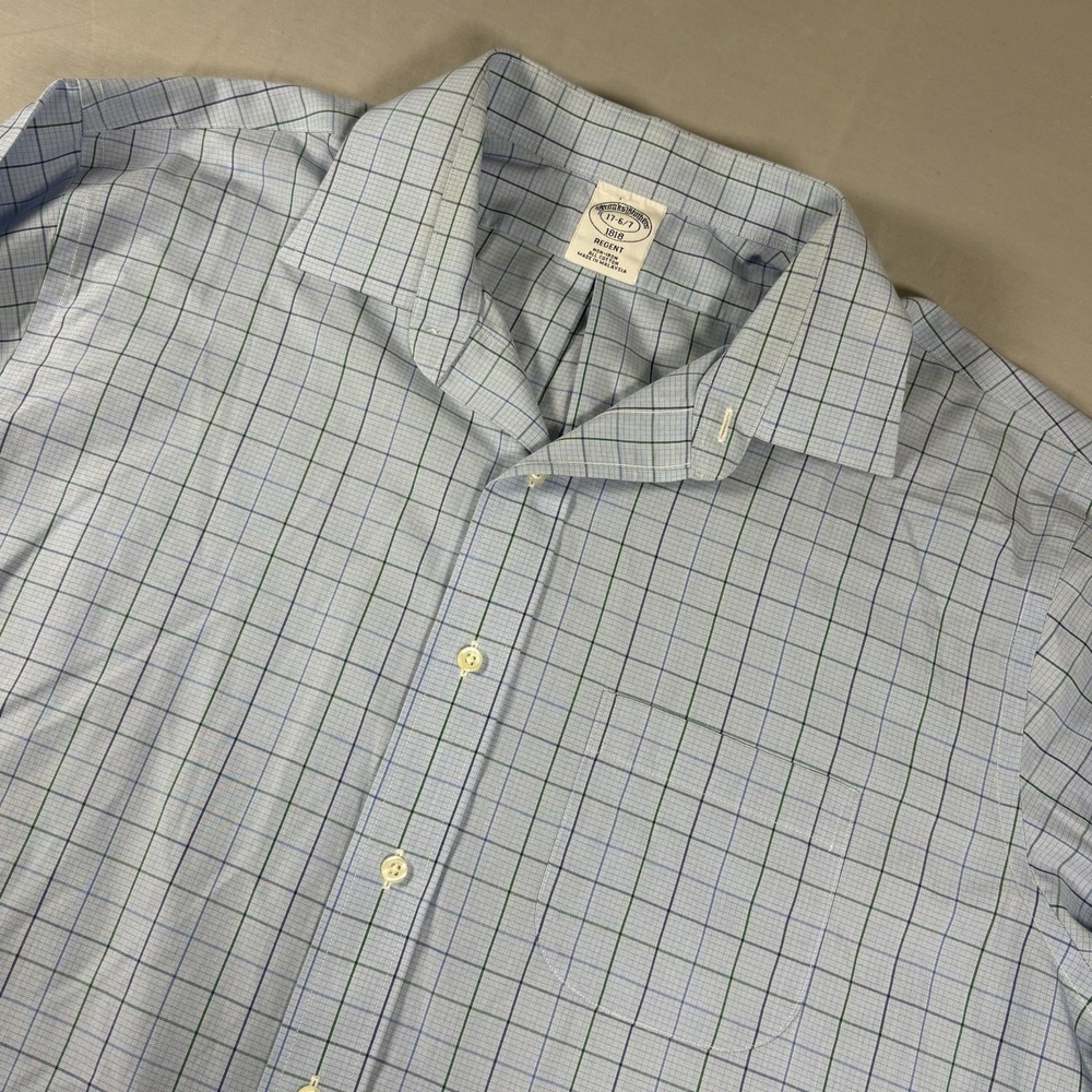 Brooks Brothers 1818 Regent Shirt Mens 17 36/37 Blue Windowpane Non Iron Cotton - Picture 2 of 9